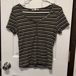 Hippie Rose Striped V Neck Tee